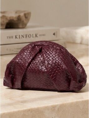 Burgundy Artisan Woven Clutch Elegant Contemporary Evening Handbag